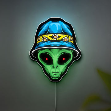 Alien Wall Light - UFO Glow Sign with Crown, Cool Space-Themed LED Decor for Bedroom or Game Room, Unique 420 Stoner Gift