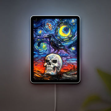 Nevermore Starry Night Glow Light - Gothic Raven & Moon LED Sign, Dark Art Night Lamp for Halloween Decor