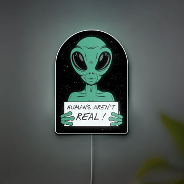 Humans Are Not Real Alien Glow Sign - Funny UFO Meme Night Light, Sci-Fi Room Decor, Novelty LED Lamp for Galaxy & Spaceship Lovers