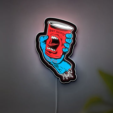 Santa Cruz Screaming Hand Glow Sign - Skateboard Wall Art LED Light, Riot Society Inspired Decor, Surf Shop Night Lamp