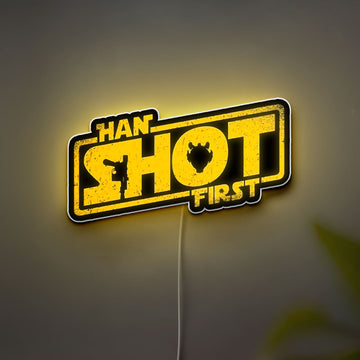 Han Shot First Glow Sign Light - Star Wars Inspired LED Wall Art, Sci-Fi Movie Decor, Gift for Fans