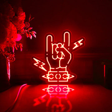 Rock And Roll Led Light Box, Rock Hand Gesture Wall Art Decor, Light Sign, Desktop Decorations, Bedroom Decor, Gift For Musicians