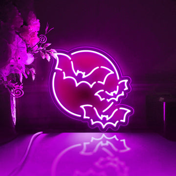 Moon And Bat Led Light Box, Flying Bat Wall Art Decor, Personalized Light Sign, Neon-like Desktop Decorations, Bedroom Decor, Gift For Kids