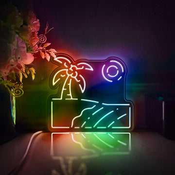 Beach Scene Led Light Box, Coconut Tree By The Sea Wall Art Decor, Light Sign, Desktop Decorations, Bedroom Decor, Gift For Beach Lovers