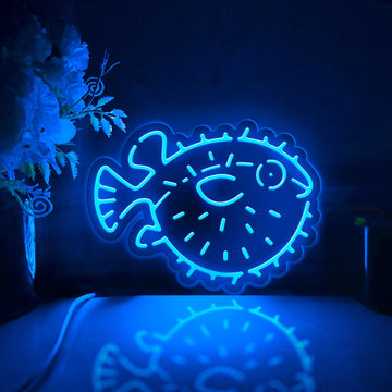 Pufferfish Led Light Box, Fish Wall Art Decor, Personalized Light Sign, Neon-like Desktop Decorations, Bedroom Decor, Gift For Ocean Lovers