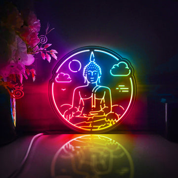 Buddha Statue Led Light Box, Religion Wall Art Decor, Personalized Light Sign, Neon-like Rgb Desktop Decorations, Bedroom Decor, Gift