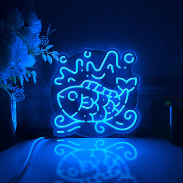Carp Led Light Box, Fish Wall Art Decor, Personalized Light Sign, Neon-like Rgb Desktop Decoration, Bedroom Decor, Cultural Enthusiasts Gift