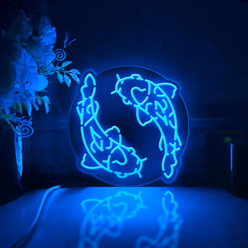 Carp Led Light Box, Fish Wall Art Decor, Personalized Light Sign, Neon-like Rgb Desktop Decorations, Bedroom Decor, Asian Culture Decor