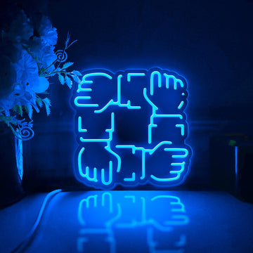 Cooperating Hand Led Light Box, Partnership Wall Art Decor, Personalized Light Sign, Neon-like Rgb Desktop Decorations, Bedroom Decor, Gift