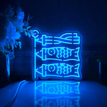 Carp Streamer Led Light Box, Japanese Culture Wall Art Decor, Light Sign, Desktop Decorations, Bedroom Decor, Gift For Cultural Enthusiasts