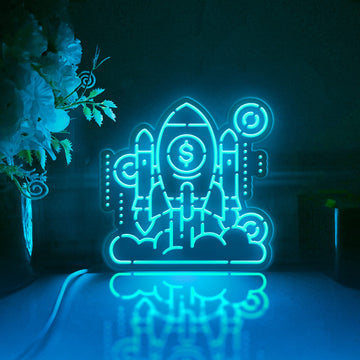 Rocket Launch Led Light Box, Spaceship Wall Art Decor, Personalized Light Sign, Neon-like Rgb Desktop Decorations, Bedroom Decor, Gift