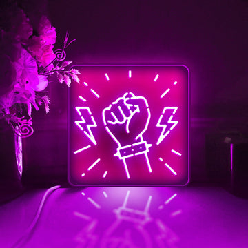 Rock And Roll Led Light Box, Fist Wall Art Decor, Personalized Light Sign, Desktop Decorations, Bedroom Decor, Gift For Music Enthusiasts