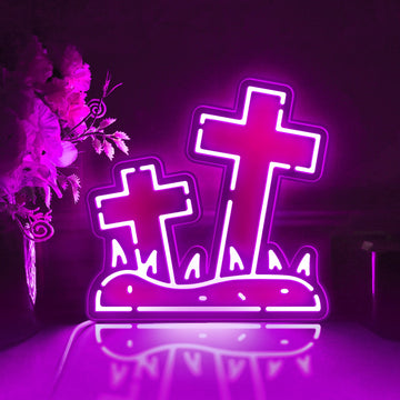Cross And Tombstone Led Light Box, Cemetery Wall Art Decor, Personalized Light Sign, Neon-like Rgb Desktop Decorations, Bedroom Decor, Gift