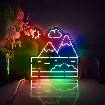 Mountain And River Led Light Box, Landscape Wall Art Decor, Light Sign, Desktop Decorations, Bedroom Decor, Gift For Nature Lovers