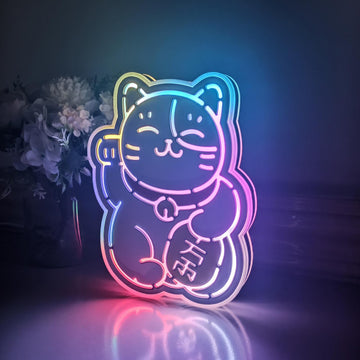 Lucky Cat Led Light Box, Lucky Cat Wall Art Decor, Personalized Light Sign, Rgb Desktop Decorations, Bedroom Decor, Gift For Cat Lovers
