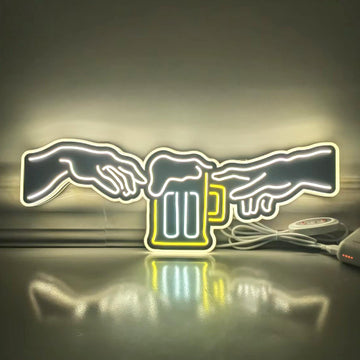 Hand of God Led Beer Mug Sign, Beer Mug Wall Art Neon, Home Bar Neon Sign, Led Light Box, Desktop Decoration, Wall Hangings, Man Cave Light