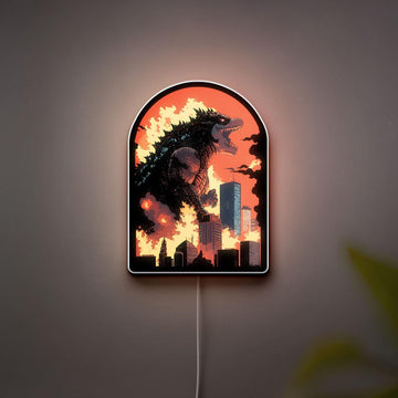 3D Printed Godzilla Night Light, Glowing Kaiju Attack Light Box, Anime Monster Cityscape LED Lamp, Sci-Fi Room Decor & Collector Gifts