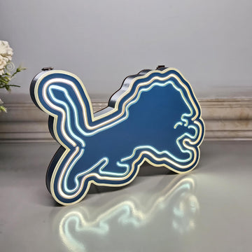 Detroit Lions LED Light Sign - Football Team Decor, Man Cave Wall Art, Gift for Him, Father's Day