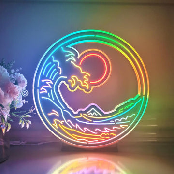 The Great Wave Of Kanagawa Led Neon-Like Wall Art , Great Wave Led Wall Decor, Kanagawa Oki Nami Ura Led Lightbox, Wall Hangings, Home Decor