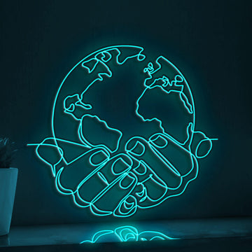 Holding the Earth in Hand EL Wire Neon Sign, Neon Light for Awareness Rooms & Global Advocacy Decor