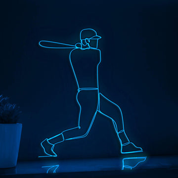 Baseball Player Hitter Action EL Wire Sports Art for Game Rooms & Athletic Decor
