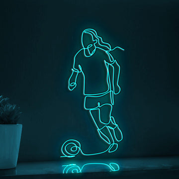 Women Football Player EL Wire Neon Sign, Sports Theme Neon Light for Soccer Fans & Female Athlete Advocacy Decor