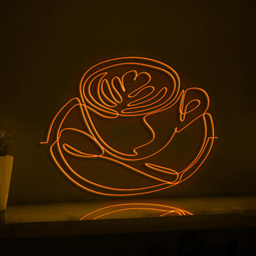 Cup of Coffee with Plate and Spoon EL Wire Neon Sign, Kitchen Art Neon Light for Breakfast Areas & Coffee Lovers