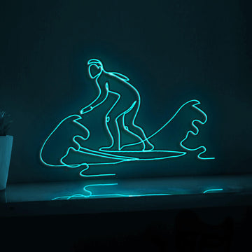 Surfer Silhouette Beach EL Wire Sports Art for Coastal Decor & Surf Culture Rooms