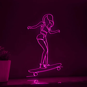 Skate Girl Endless Doodle Youthful EL Wire Art for Teen Room & Skateboarding Theme Decor - myneonup