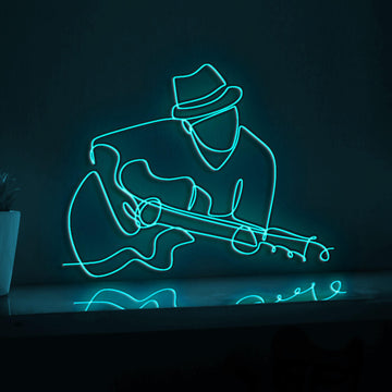 Person Sing a Song with Acoustic Jazz Guitar EL Wire Neon Sign, Music Theme Neon Light for Home Decor Wall Art