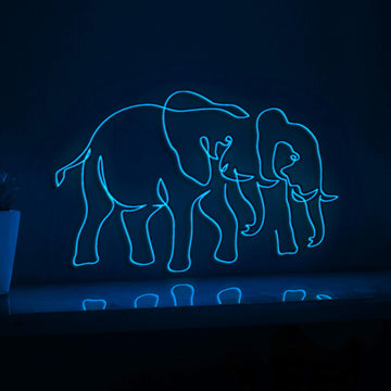 Couple Elephants Walking Romantic EL Wire Animal Art for Bedroom & Wildlife-Themed Decor