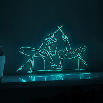Young Happy Male Drummer Musical EL Wire Art for Concert Venues & Music Enthusiast Rooms