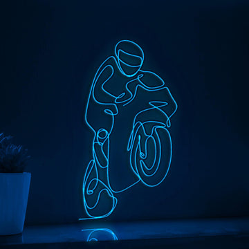 Standing Person Riding Motorcycle Dynamic EL Wire Sports Wall Art for Garage & Adventure-Themed Rooms
