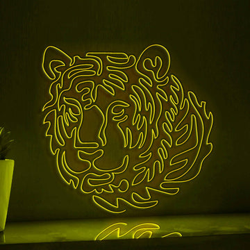 Tiger One Line Neon - Feline Predator Wall Art - myneonup