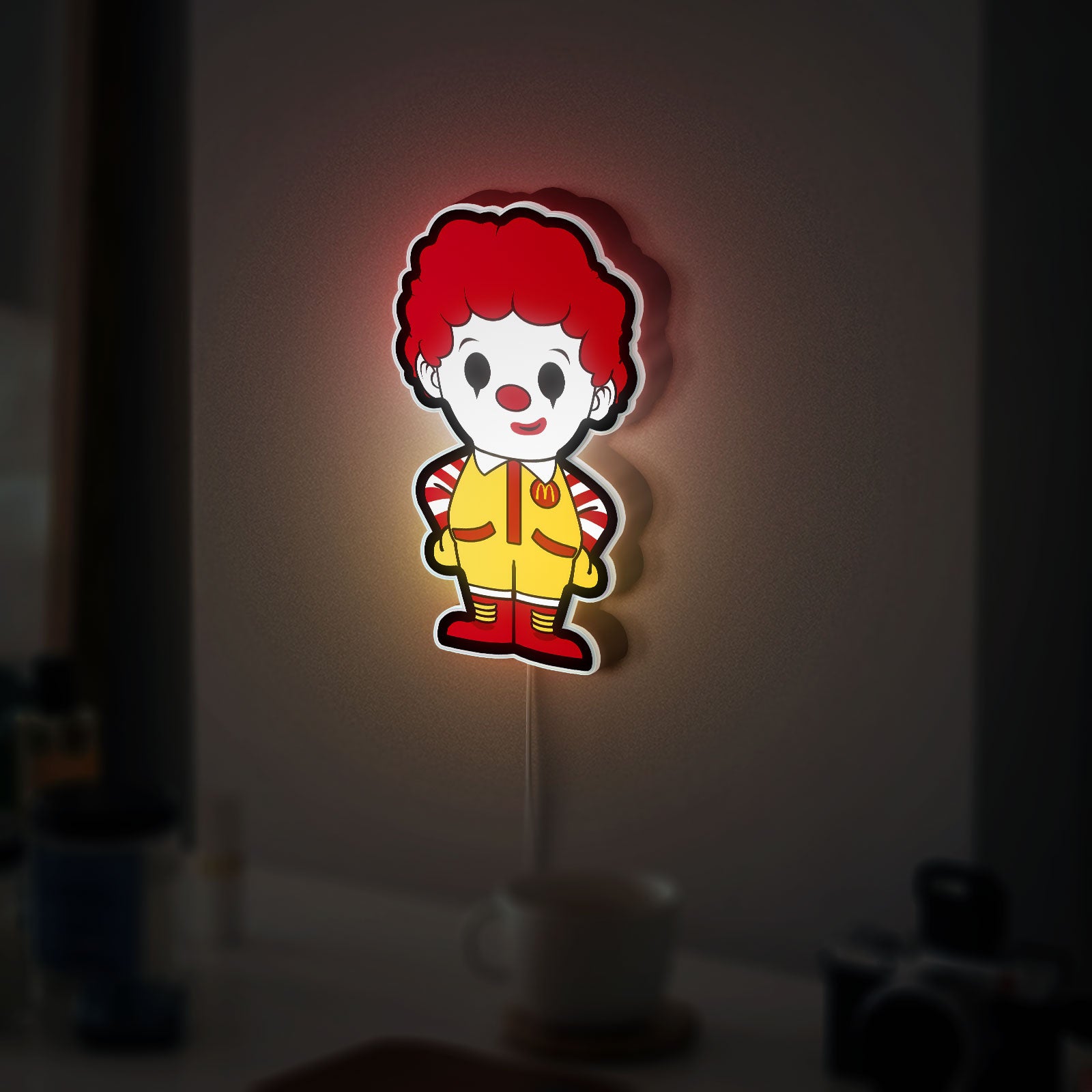 Chibi Ronald McDonald 3D Light Box - Retro Fast Food LED Night Light, Nostalgic Cartoon Decor for McDonald's Fans & Collectors
