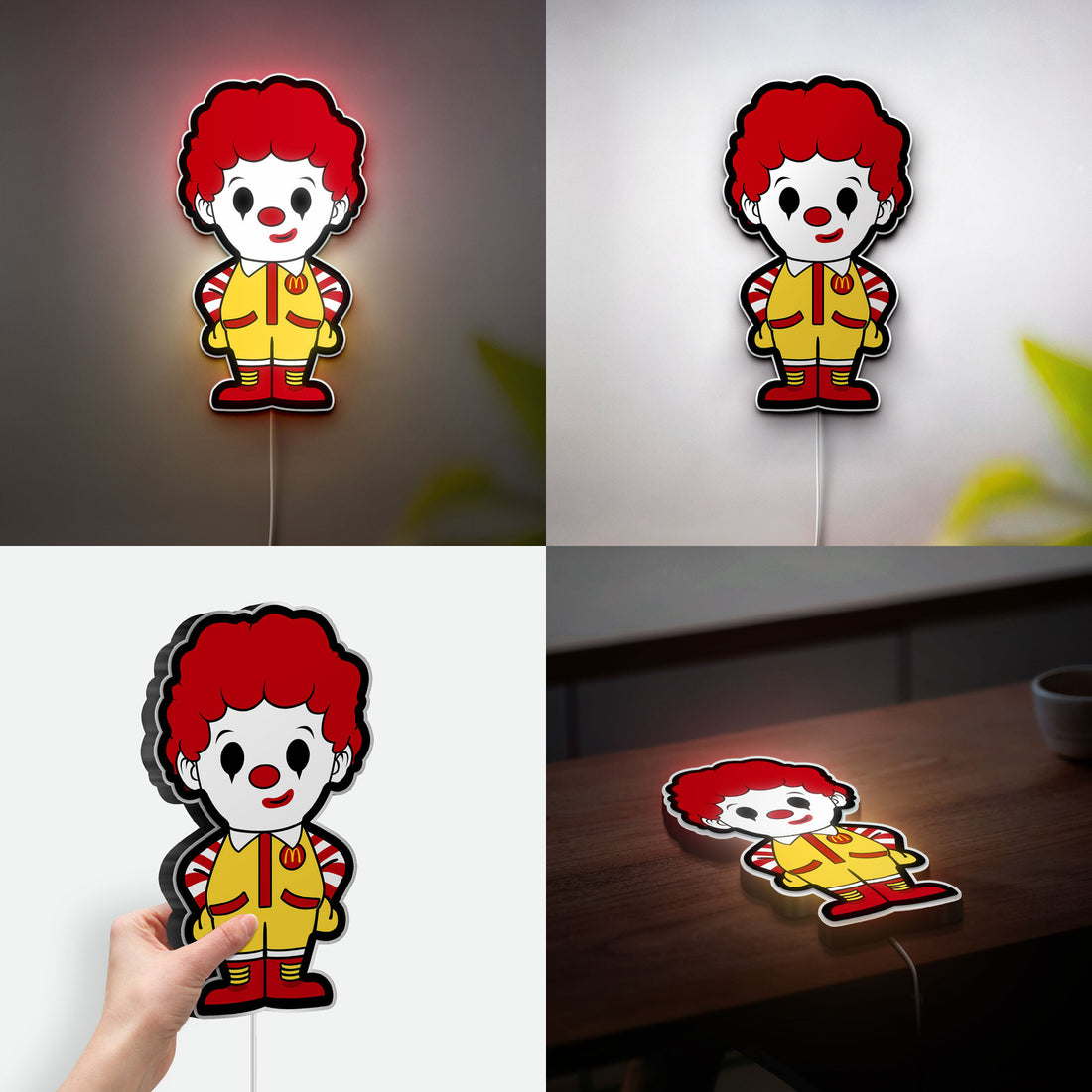 Chibi Ronald McDonald 3D Light Box - Retro Fast Food LED Night Light, Nostalgic Cartoon Decor for McDonald's Fans & Collectors
