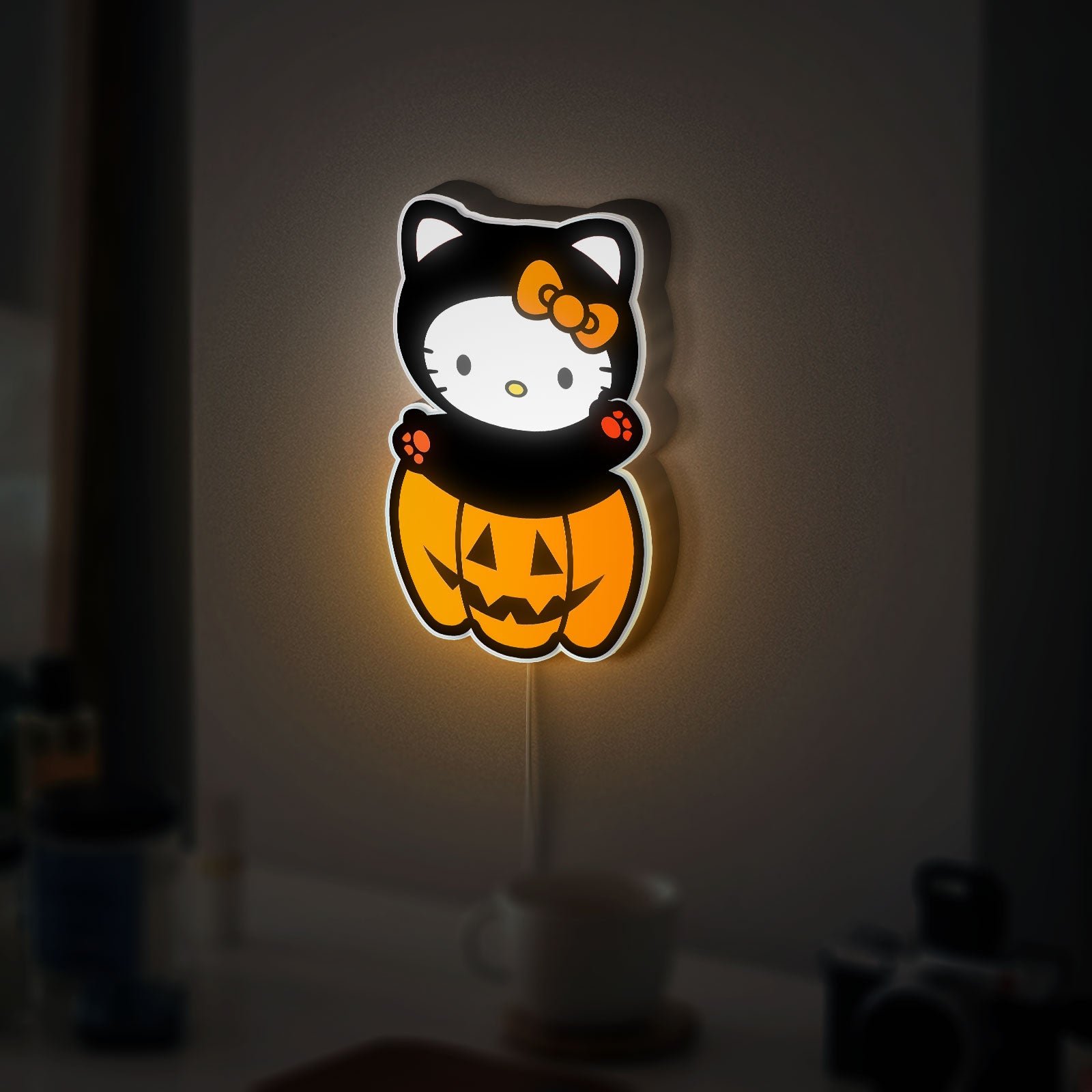 Hello Kitty Halloween 3D Light - Cute Pink Glow Decor, Kawaii Pumpkin Night Light, Sanrio Themed Gift for Kitty Fans
