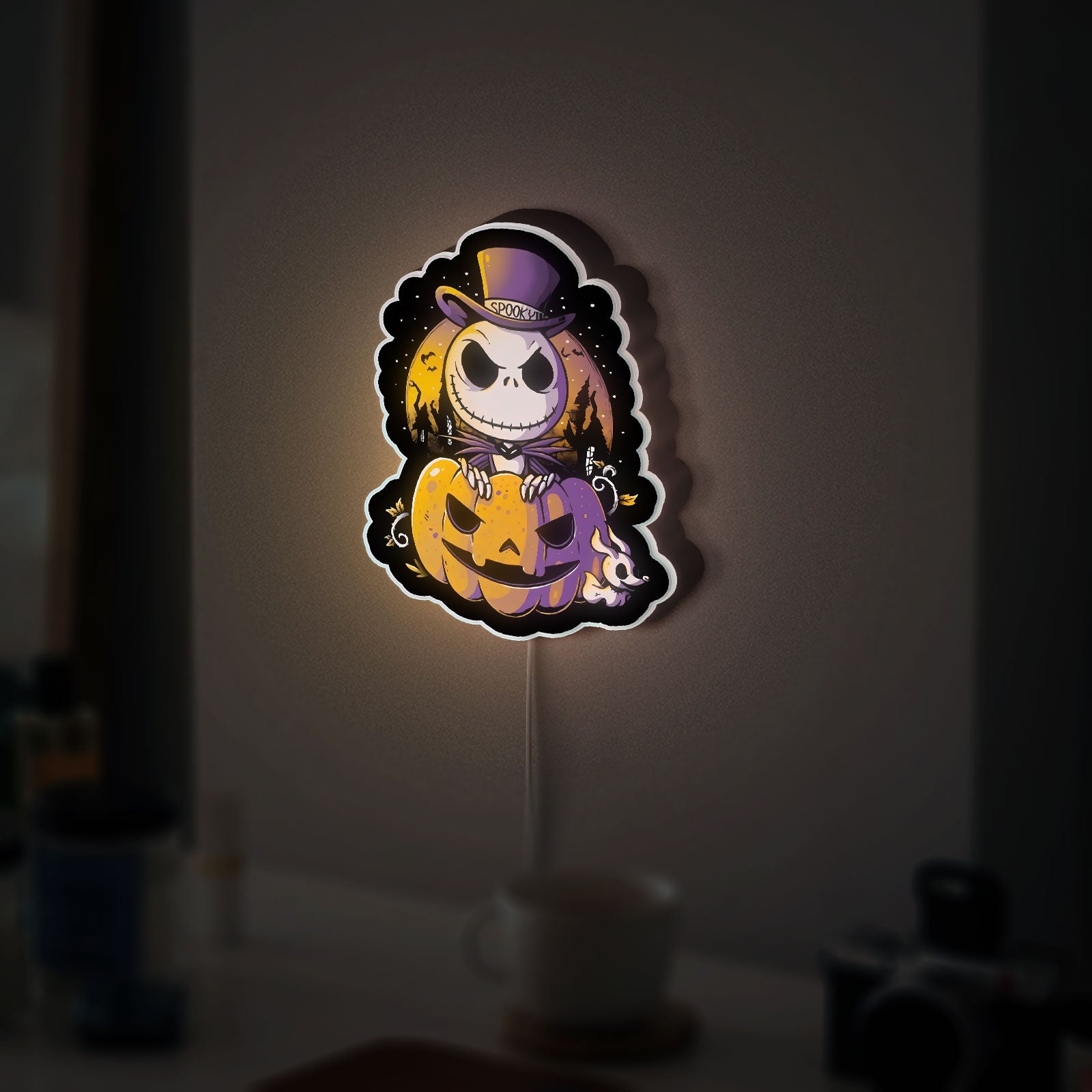 Spooky Jack 3D Light Box - Nightmare Before Christmas LED Night Light, Halloween Pumpkin Decor for TNBC Fans
