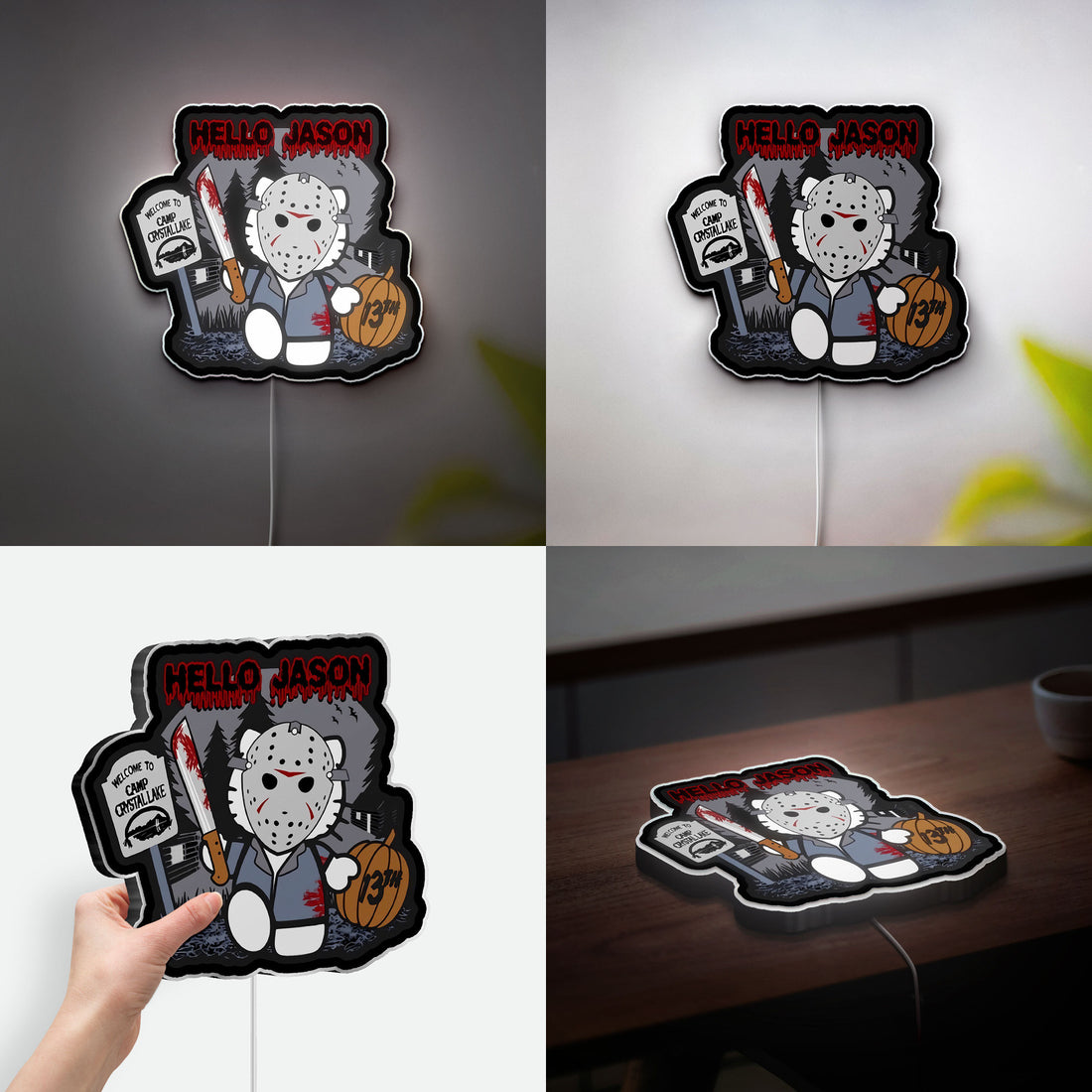 Horror Movie Jason Light Box, Scary Cat Glow Decor, Halloween Gift for Horror Fans
