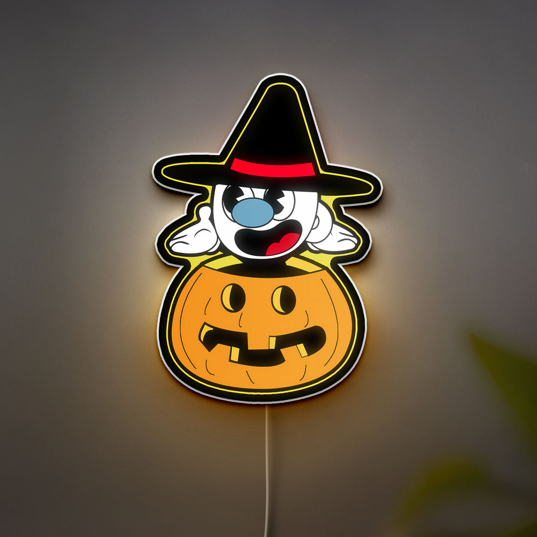 Cuphead Halloween Glow Lamp - Retro Cartoon Night Light, Vintage Gaming Decor, Mugman Inspired LED Sign for Gamers
