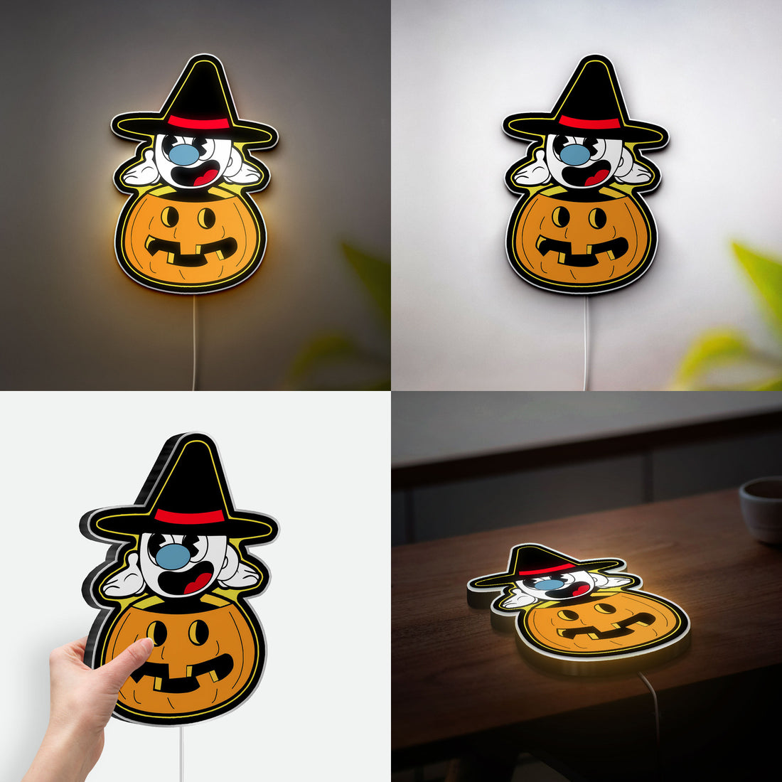 Cuphead Halloween Glow Lamp - Retro Cartoon Night Light, Vintage Gaming Decor, Mugman Inspired LED Sign for Gamers
