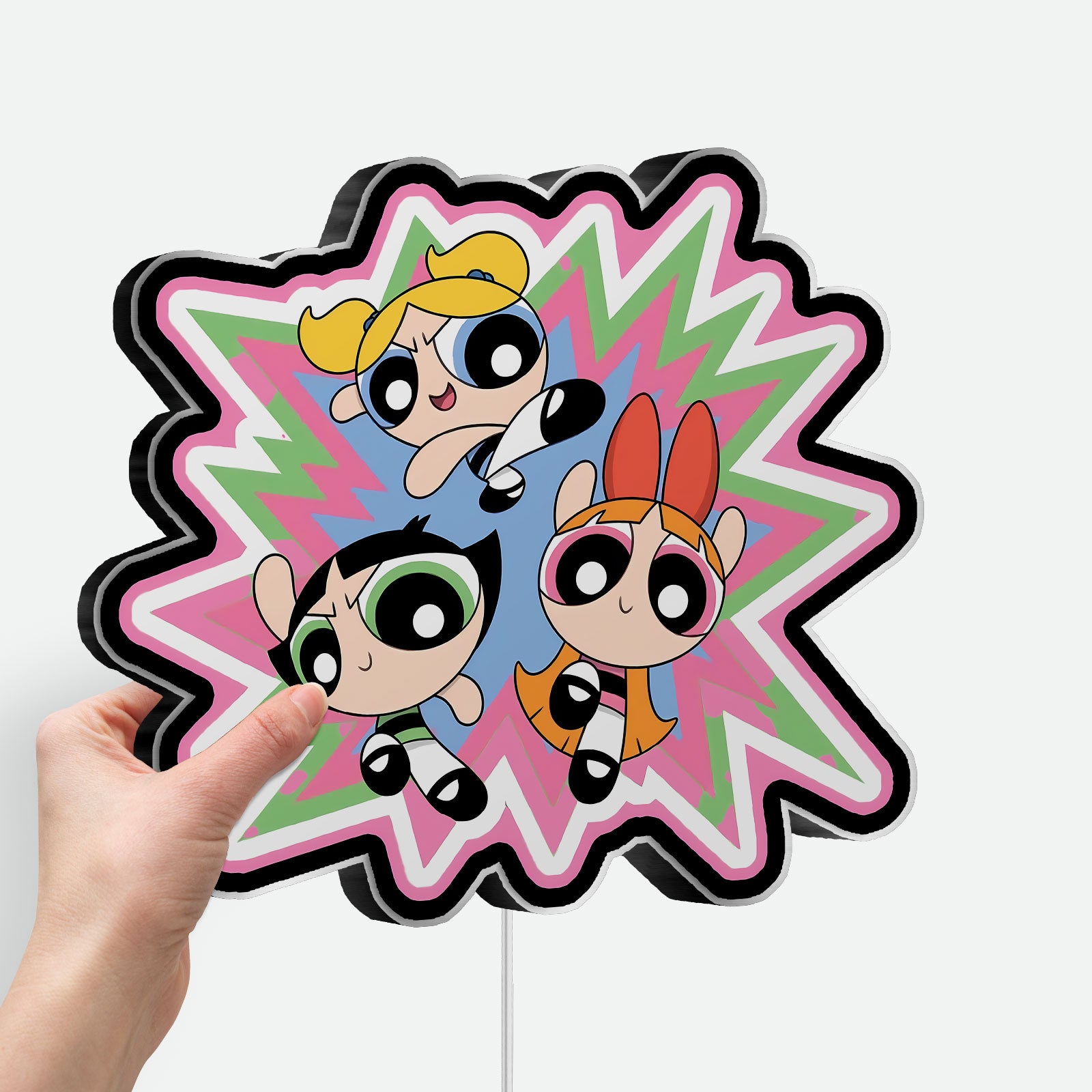 Powerpuff Girls 3D Light Box - Blossom Bubbles Buttercup LED Night Light, Cartoon Themed Room Decor for 90s Kids
