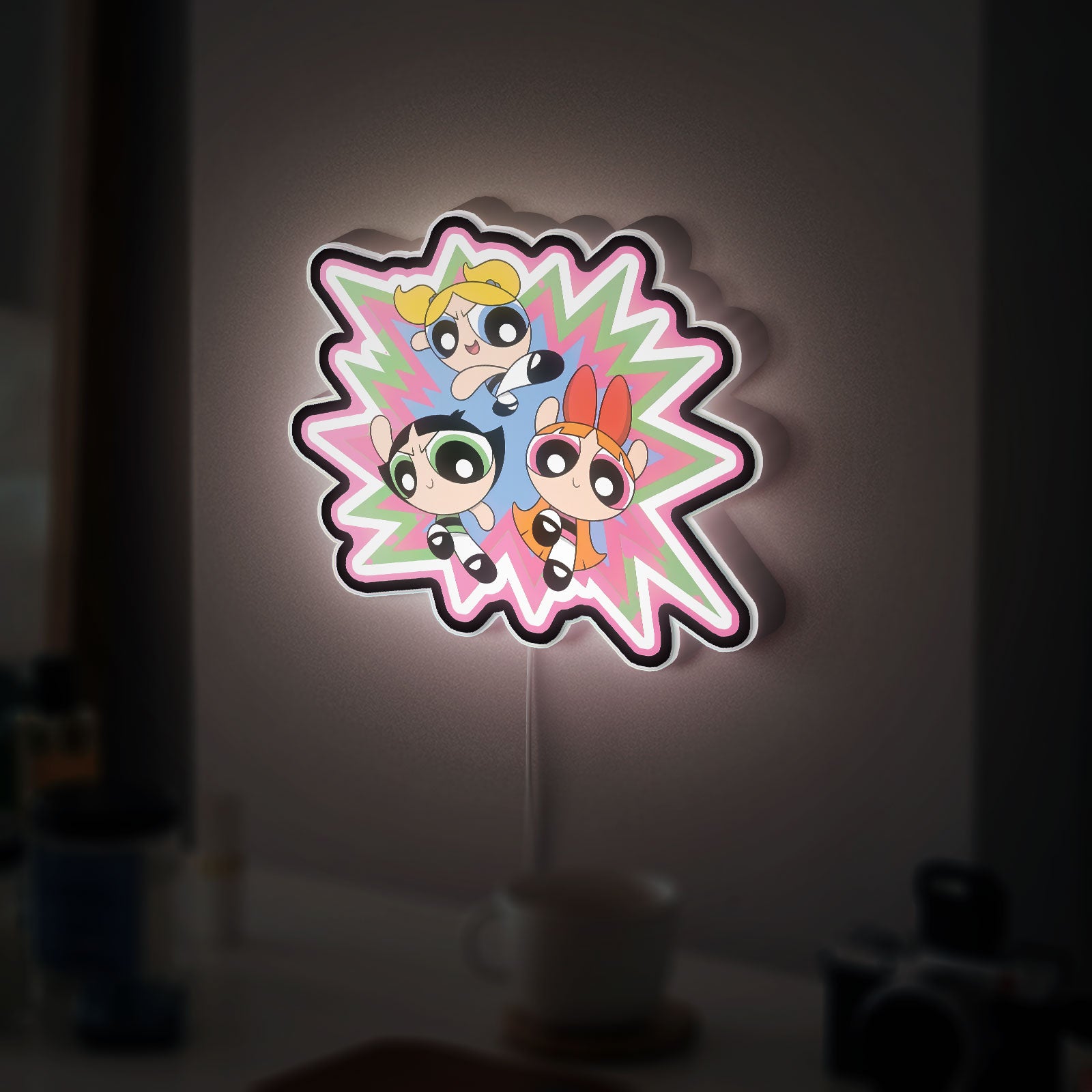 Powerpuff Girls 3D Light Box - Blossom Bubbles Buttercup LED Night Light, Cartoon Themed Room Decor for 90s Kids
