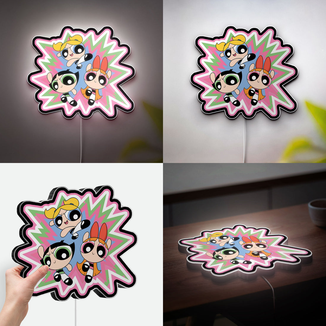 Powerpuff Girls 3D Light Box - Blossom Bubbles Buttercup LED Night Light, Cartoon Themed Room Decor for 90s Kids
