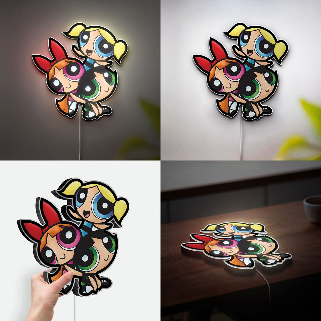 Powerpuff Girls 3D Light Box - Blossom Bubbles Buttercup LED Night Light, Cartoon Network Decor for Kids Room & Anime Fans 