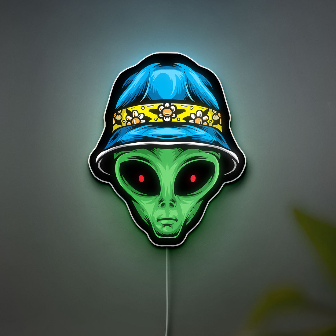 Alien Wall Light - UFO Glow Sign with Crown, Cool Space-Themed LED Decor for Bedroom or Game Room, Unique 420 Stoner Gift
