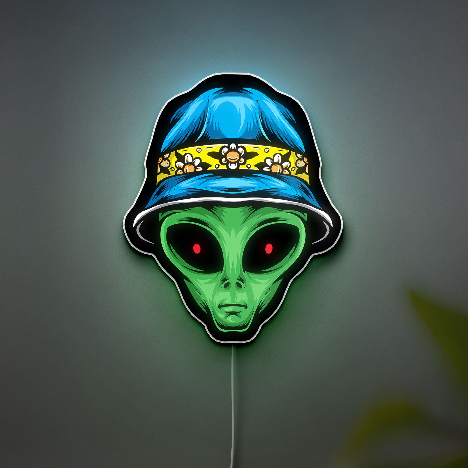 Alien Wall Light - UFO Glow Sign with Crown, Cool Space-Themed LED Decor for Bedroom or Game Room, Unique 420 Stoner Gift
