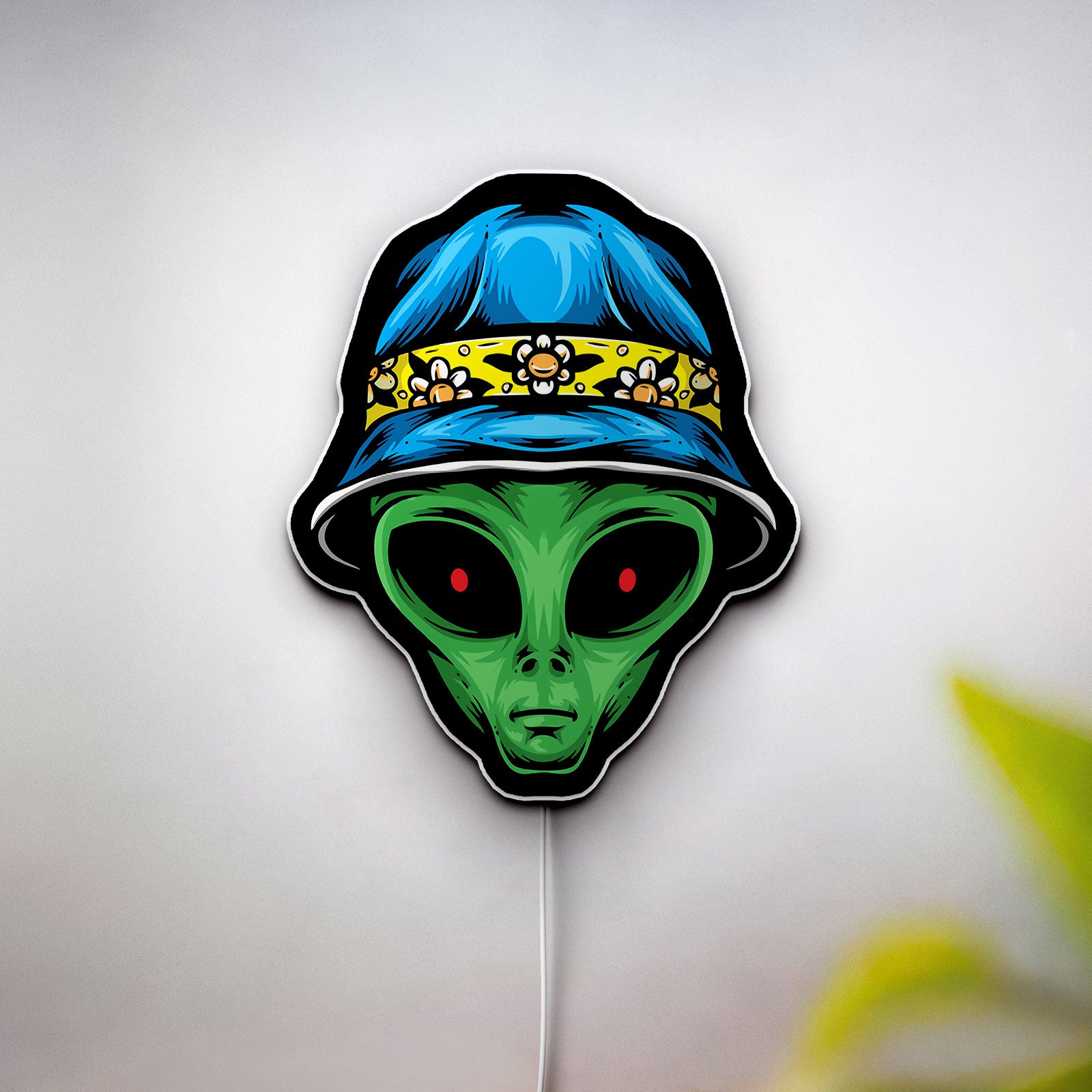 Alien Wall Light - UFO Glow Sign with Crown, Cool Space-Themed LED Decor for Bedroom or Game Room, Unique 420 Stoner Gift
