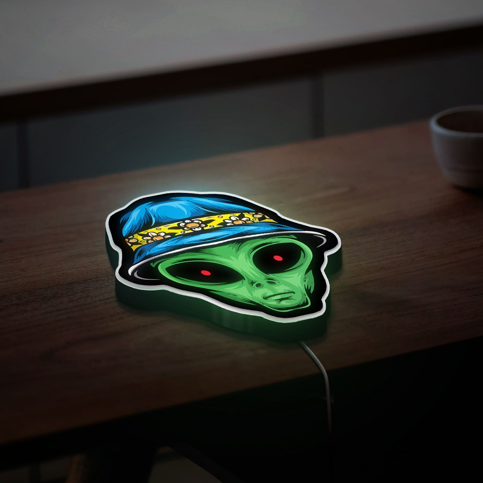 Alien Wall Light - UFO Glow Sign with Crown, Cool Space-Themed LED Decor for Bedroom or Game Room, Unique 420 Stoner Gift
