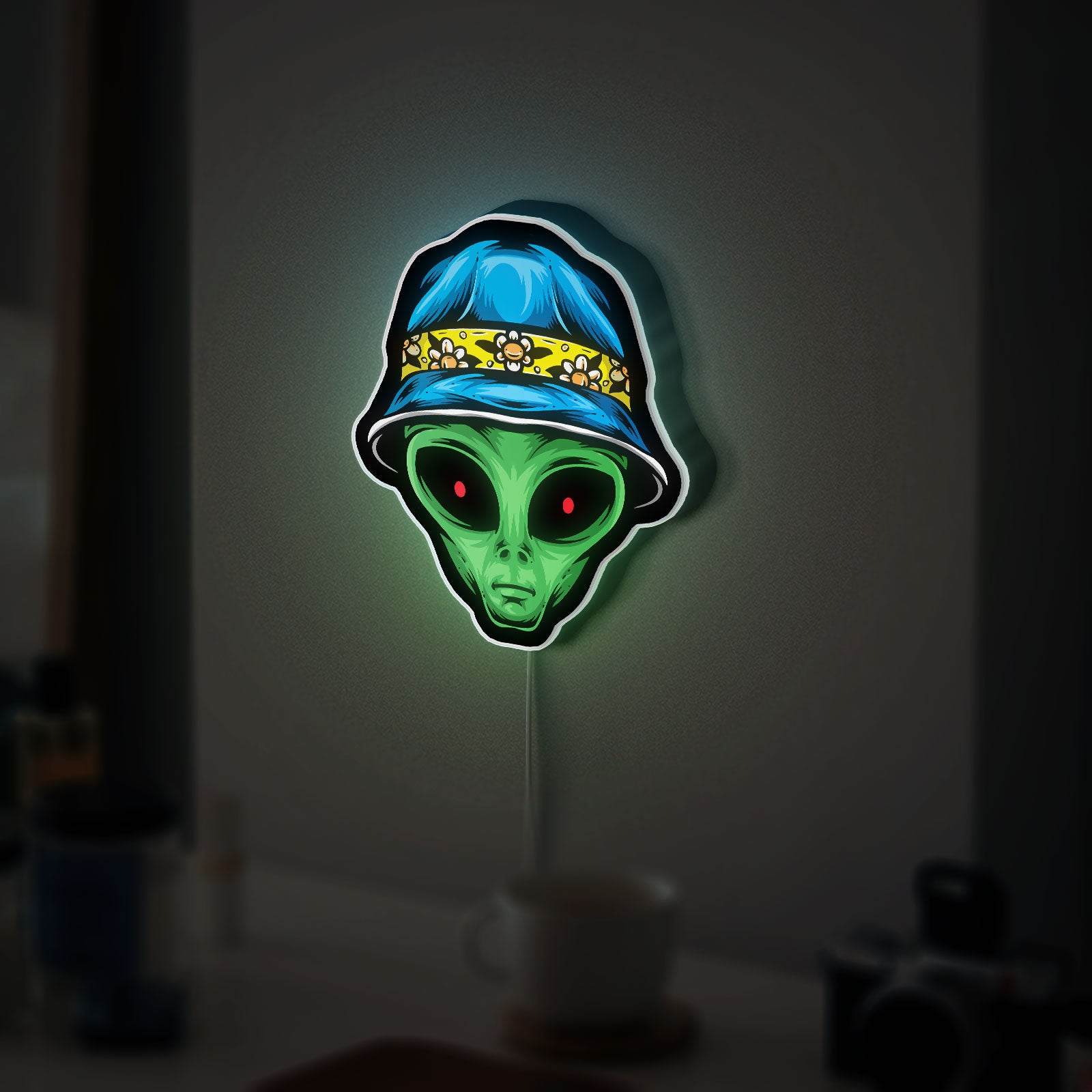 Alien Wall Light - UFO Glow Sign with Crown, Cool Space-Themed LED Decor for Bedroom or Game Room, Unique 420 Stoner Gift
